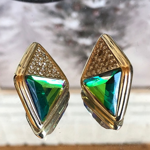 Oscar de la Renta Jewelry - Oscar de la Ranta Aurora Borealis crystal gold tone earrings